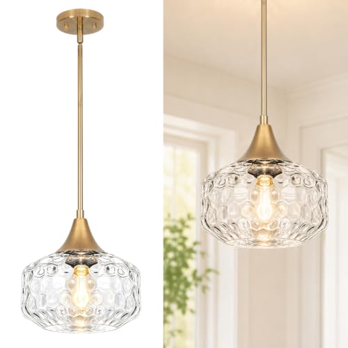 DSMJFU Gold Kitchen Island Pendant Lights with Hammered Glass for Island
