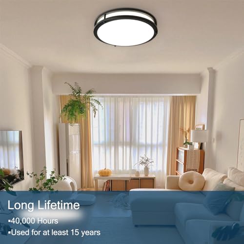 13inch LED Flush Mount Ceiling Light Fixture Dimmable Matte Black (2 Count)