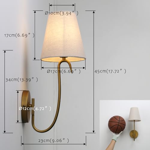 Swan Neck Wall Sconces Fixtures with Linen Fabric Shade Set of 2 (2 Count)