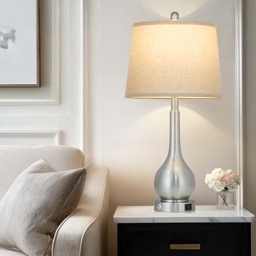 26" Silver Metal Table Lamps Set of 2 for Bedrooms (2 Count)