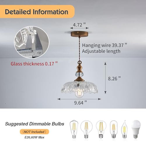 Vintage Glass Pendant Light Fixture 3 (3 Count)