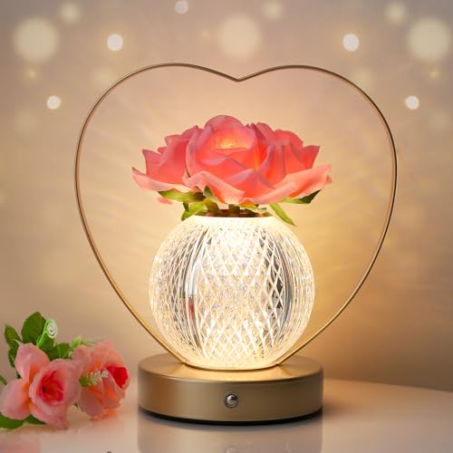 Women Gifts Rose Flower Lamp Cordless LED Touch Lamp Decor Gift