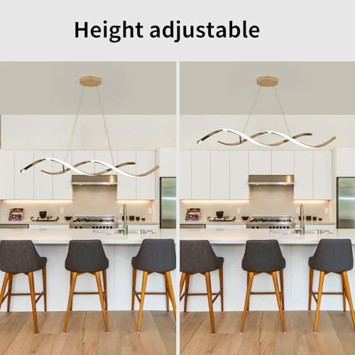 Gold Dimmable LED Chandelier Over Dining Table