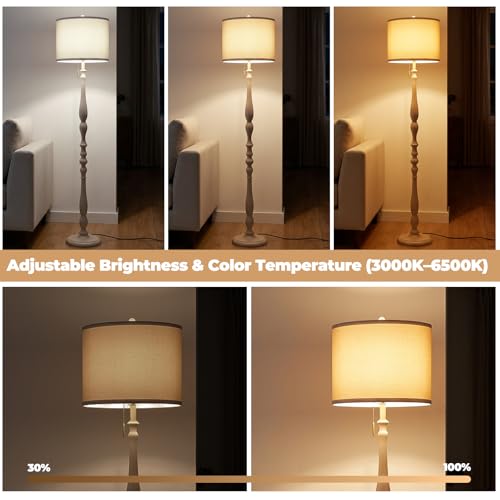 Wood Floor Lamp for Living Room (Antique White)