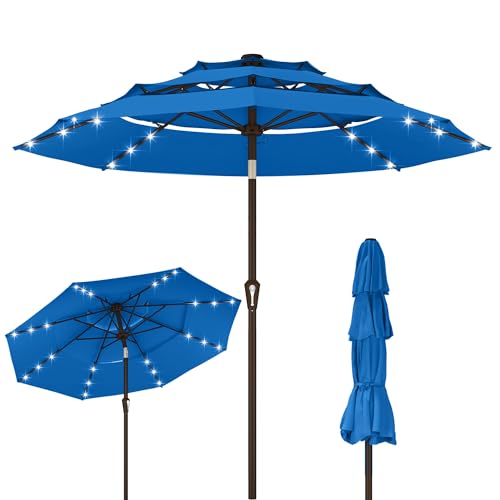 9ft 3 Tier Patio Umbrella with Solar Lights