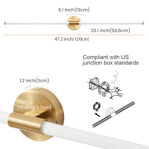Gold Bathroom Vanity Lights 47" Long LED Vanity Light Bar
