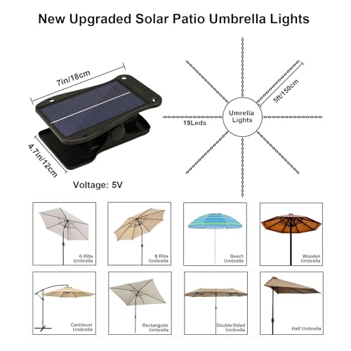 Patio Umbrella Solar Lights Outdoor 8 Strands with 8 Lighting Mode 152 LEDs