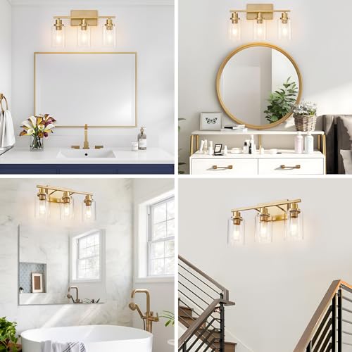 3 Light Bathroom Light Fixtures Brushed Brass Vanity Light Over Mirror Modern Farmhouse Wall Lighting Sconces Wall Lamp for Bathroom