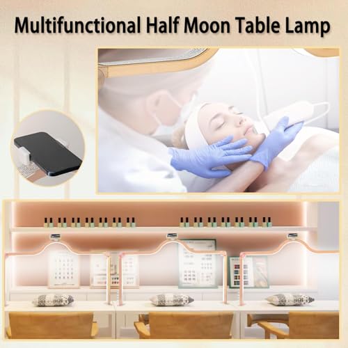Nail Light for Desk Half Moon Light for Nail Desk 34Inch Foldable LED Table Lamp Manicure for Table Adjustable Dimmable Half Moon Lamp for Lash Beauty Tattoos Crafts Gold