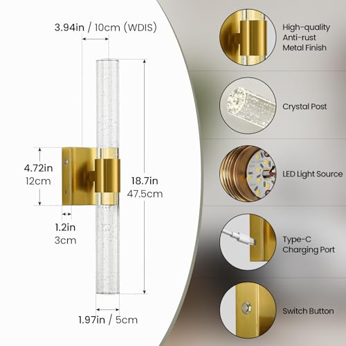 Gold Wall Sconces Set of Two Battery Operated