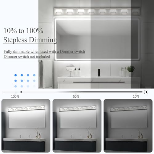 52inch Brushed Nickel Vanity Lights 8 Lights Dimmable 5 Color Temperature Acrylic Modern LED Bathroom Vanity Lighting Fixtures Brushed Nickel