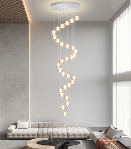 30 Lights Modern Crystal Chandeliers for Staircase LED Handing Light Fixture for Foyer Hallway Entrance (30 Count)