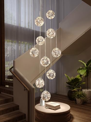 10 Light High Ceilings Long Chandeliers LED Staircase Chandelier High Ceiling Chandelier for Entryway (127 Count)