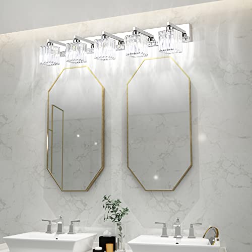 Bathroom Light Fixtures Modern Vanity Light for Bathroom Crystal Chrome Vanity Light 5 Light