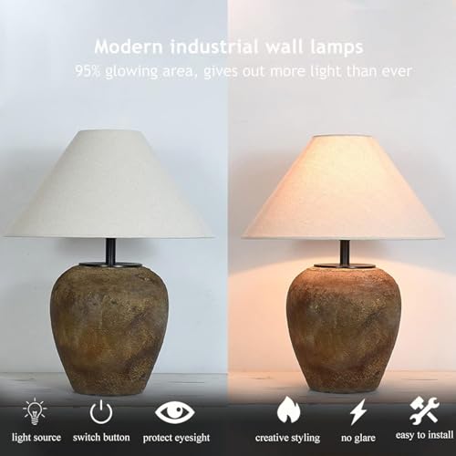 Rustic Farmhouse Clay Pot Table Lamps 19.6" Tall Ceramic Table Lamp