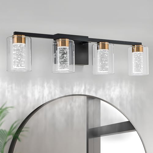 4 Light Black and Gold Vanity Light with 3 Color Modes