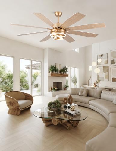72'' Large Modern White and Gold Ceiling Fans with Lights