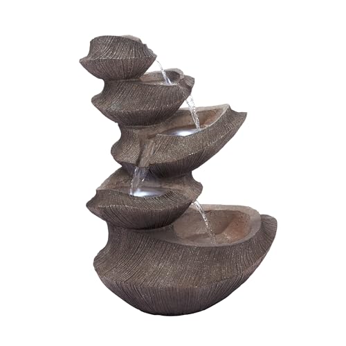 WIN1332L BR Outdoor Floor Tiered Basin Fountain with LED Lights