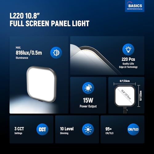 Basics 2 Pack 15W 10.8" LED Video Light Panel Lighting Kit with 63" Tripod Stands (2 Count)