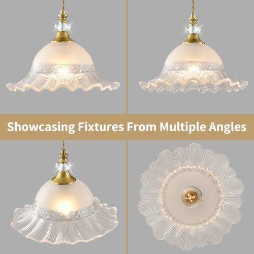 1 Pack Vintage Brushed Gold Crystal Transparent Glass Pendant Light Fixture (Golden / 1-Light)