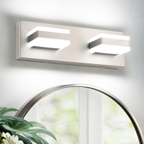 2 Light Brushed Nickel Vanity Lights for Bathroom Over Mirror