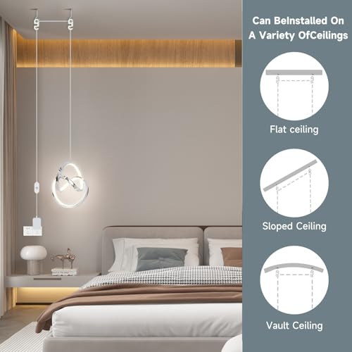 Modern LED Pendant Light Fixtures Pendant Lights Kitchen Island Lighting Adjustable Height Chrome Hanging Lamp for Dining Room Bedroom Living Room