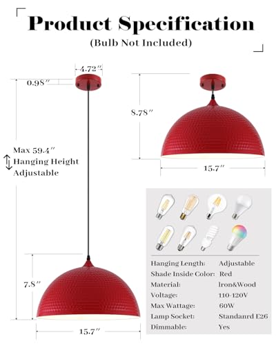 16 inch Red Pendant Light 2 Pack
