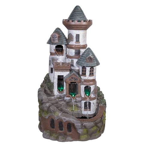 USA1368 Outdoor Floor Tiered Fairy Castle Water Fountain with Color Changing LED Lights