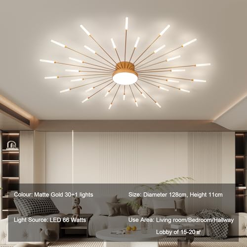 50.4" Ceiling Light Modern Flower Shape Ceiling Lamp for Living Room Dining Room Semi Flush Mount Metal Acrylic Sputnik Firework Petal LED Lighting Fixture