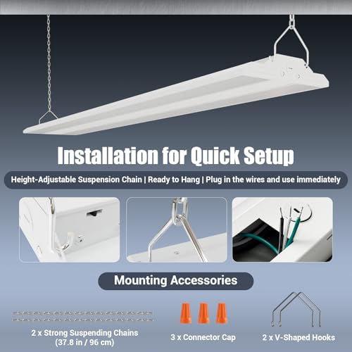 2-Pack 300W/240W/200W LED Linear Shop Lights, 0-10V Dimmable 5000K (2 Count)