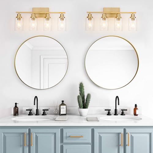 4 Light Gold Bathroom Light Fixtures Brushed Brass Vanity Light Over Mirror Modern Farmhouse Wall Lighting Sconces Wall Lamp for Bathroom