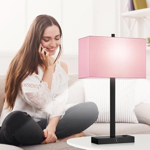 21" Set of 2 Table lamp with USB A+C & AC Outlets (2 Count)