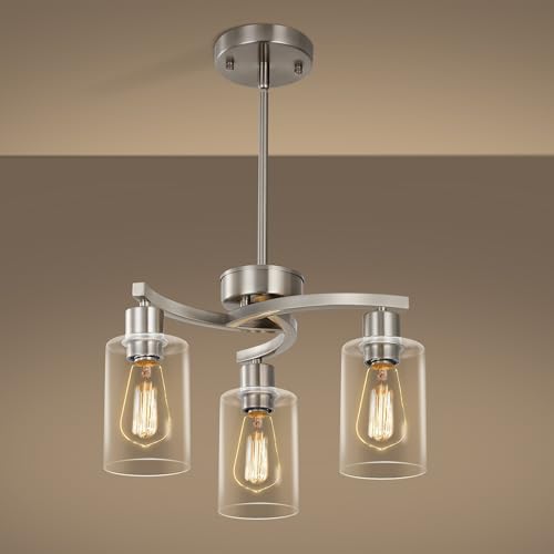 3 Light Brushed Nickel Pendant Lighting for Kitchen Island (3 Count)