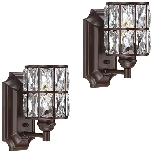 1 Light Crystal Modern Oil Rubbed Bronze 2 Pack Wall Sconce Light Fixture (2 Count)