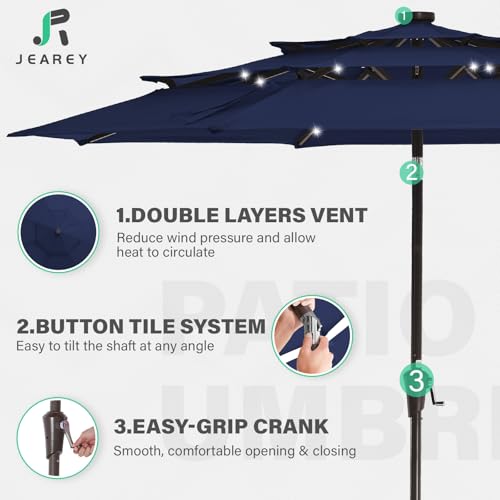 9 ft 3 Tier Outdoor LED Lighted Patio Umbrella w