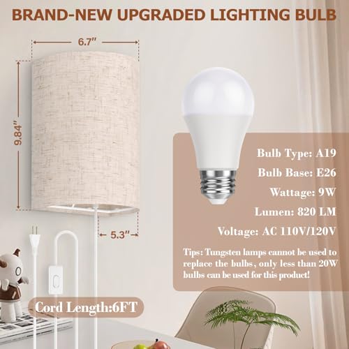 Plug in Wall Sconces Set of Two Wall Lights Lamp with On (2 Count)