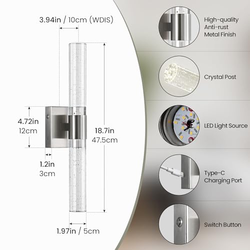 Wireless Wall Sconces Set of Two Battery Operated (2 Count)