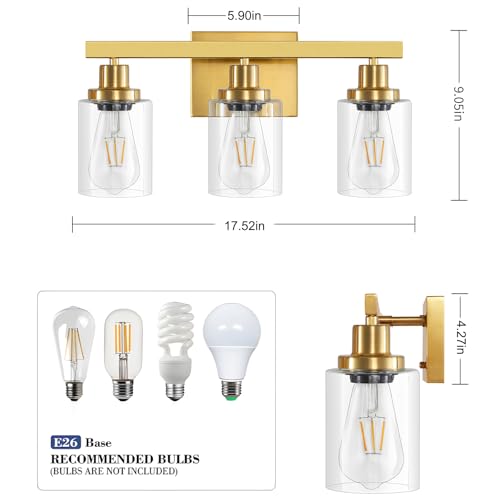 3 Light Gold Bathroom Light Fixtures
