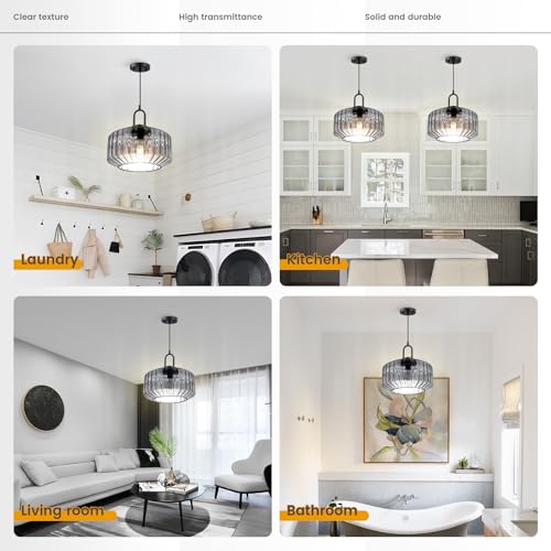 Blown Glass Pendant Lights Kitchen Mid Century Vintage Pendant Light Gray Lantern Globe Shade Modern Ceiling Hanging Light Large Glass Chandelier for Music Studio Bedroom Above Table