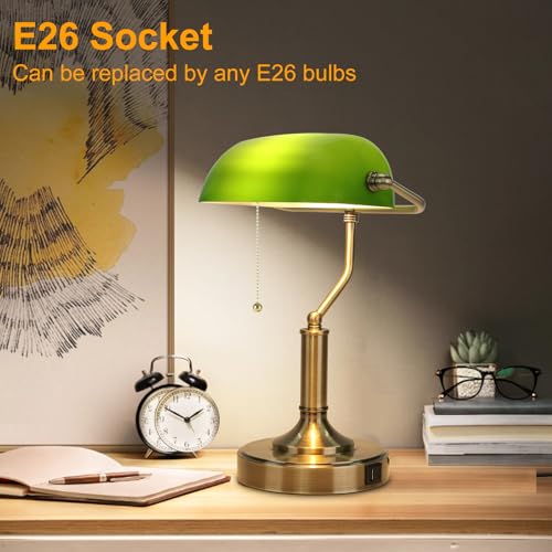 Bankers Lamp Green Desk Lamp with Pull Chain Switch