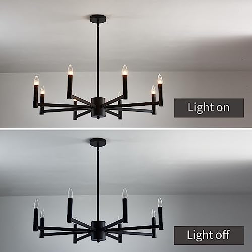8 Light Black Farmhouse Candle Chandeliers Modern Matte Ceiling Light Fixture Industrial Hanging Lighting for Dining Room Living Room Bedroom Kitchen Island Foyer