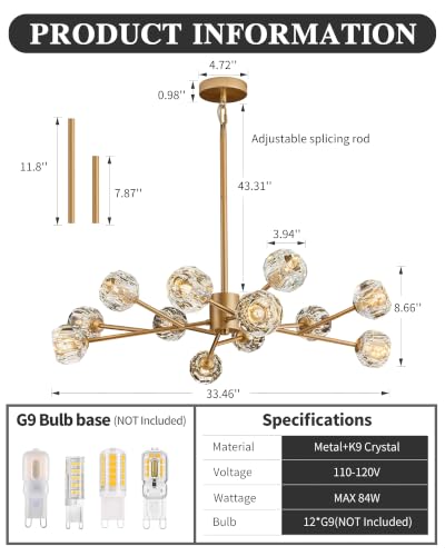 Gold Sputnik Chandeliers for Dining Room Light Fixture Over Table