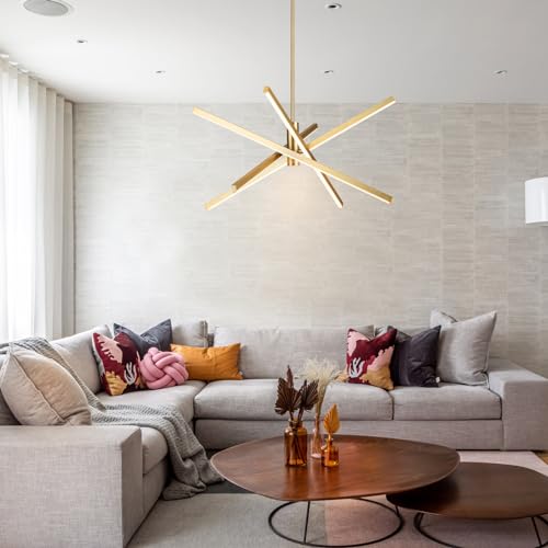 Y'INSP Gold Sputnik Chandeliers Modern LED Linear Chandelier Light 4 Light Pendant Light for Dining Room Foyer Kitchen Island Bedroom Living Room Gold Sputnik Light Fixture