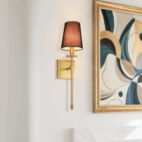 Modern Brass Wall Sconces Set of 2 Black Shade for Bedroom