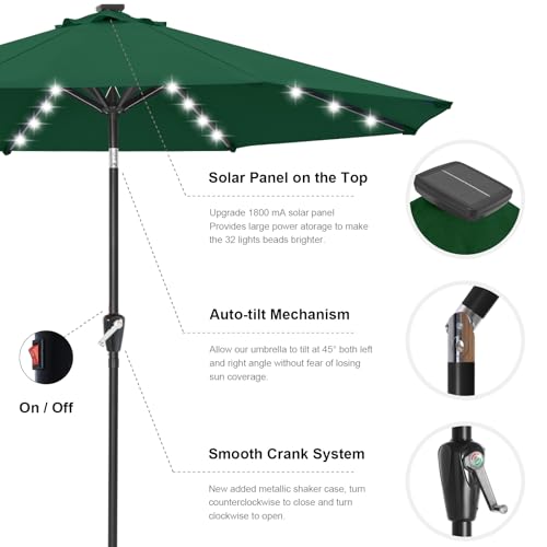 Solar Led Patio Umbrella with 32 Lights 11FT