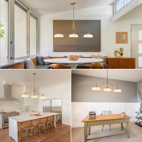 Chandeliers Pendant Light Fixture Vintage Pendant Lighting Fixtures 3 Lights Chandelier Kitchen Glass Hanging Lamp for Island Dining Living Room Brass and White