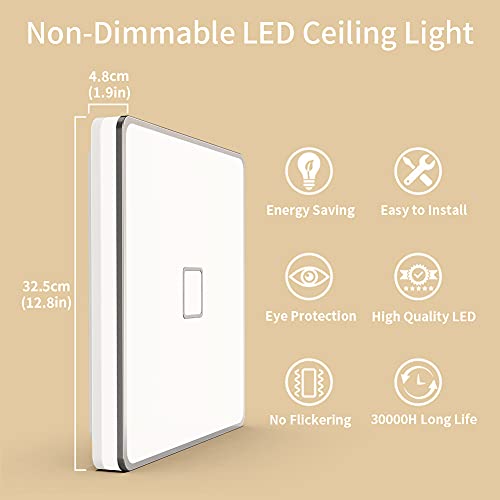 LED Ceiling Light Flush Mount 24W 12.6 inch Square LED Ceiling Lamp with 240Pcs Chips Without Flicker