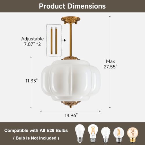 Semi Flush Mount Ceiling Light (Milk White 15")