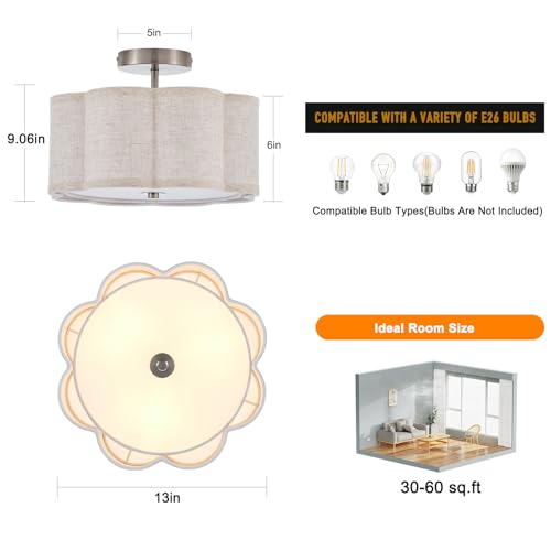 13" Chrome Semi Flush Mount Ceiling Light