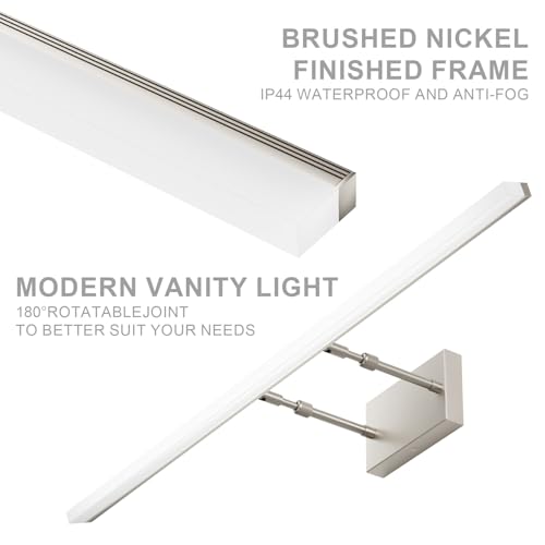 40 inch Modern Brushed Nickel Vanity Light Adjustable LED Bathroom Light Fixtures Over Mirror Rotatable Vanity Lighting 5500K